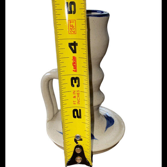 Williamsburg Pottery Candlestick Holder Salt Glazed Cobalt Blue Leaf Gray - Picture 7 of 9